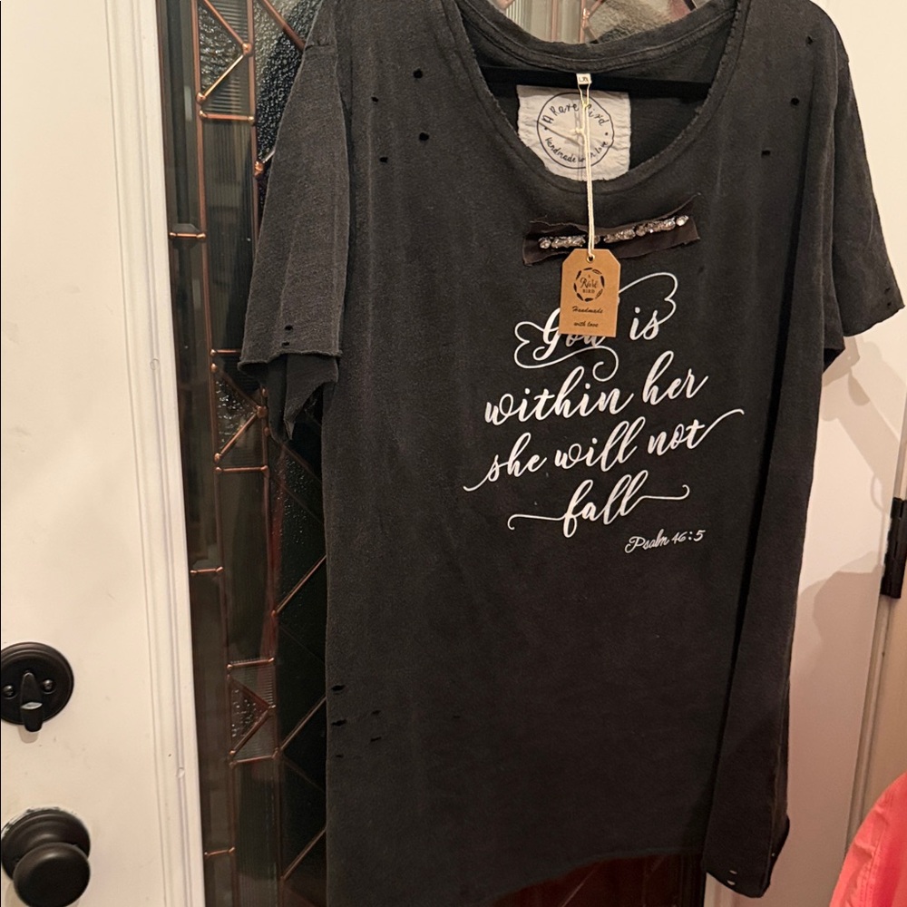 A Rare Bird Graphic Tee with purposeful distress and rhinestone details  - Black - Picture 13 of 14